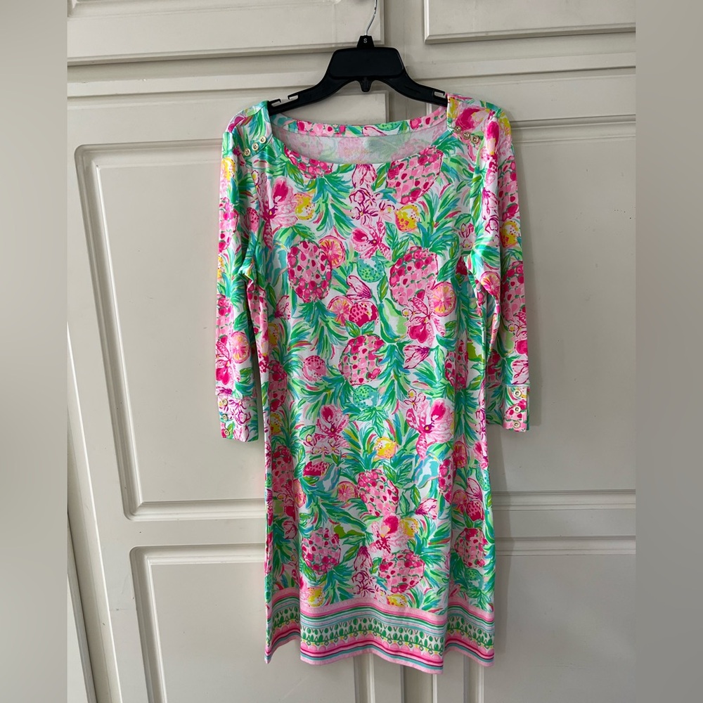 Lilly Pulitzer Pink, Green & Aqua Floral High-Low Dress